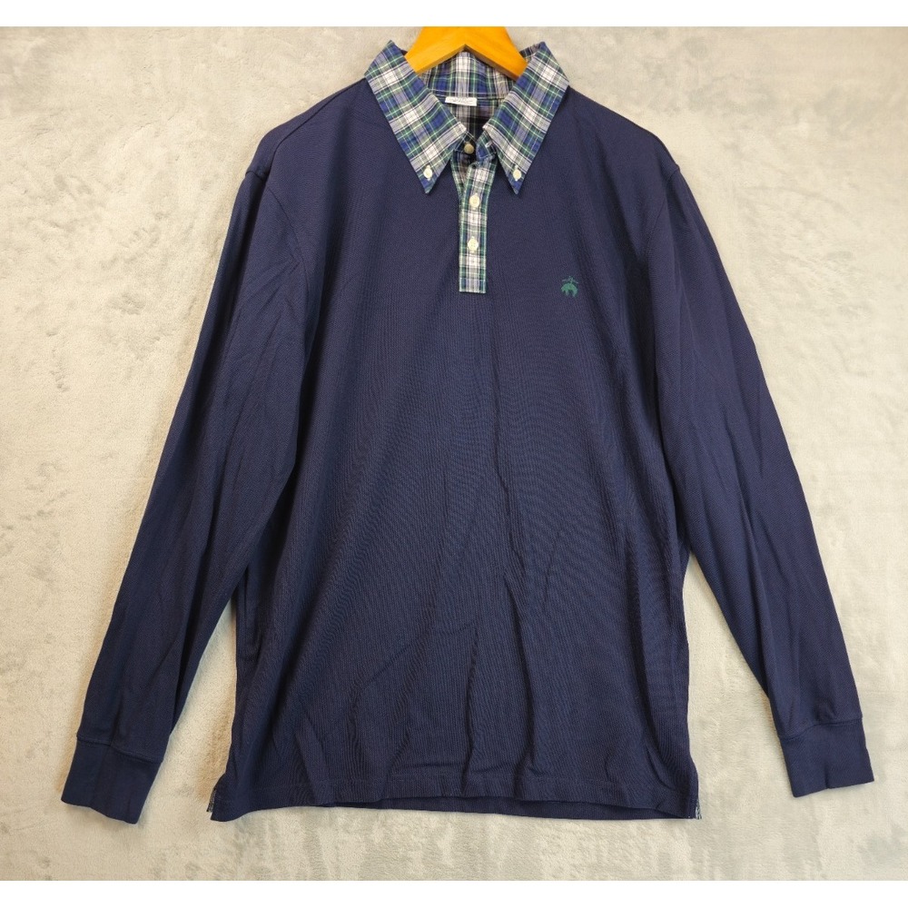 Brooks Brothers 1818 Slim Fit Plaid Collar Performance Polo Shirt Size XL Navy
